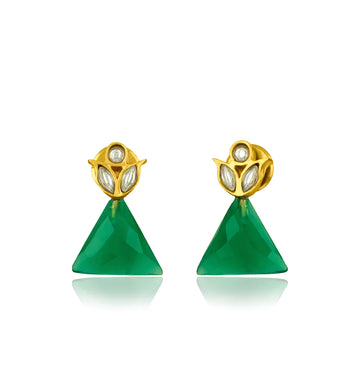 92.5 Silver Gold Plated Floral Earrings with Green Onyx