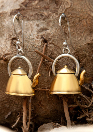 92.5 Silver 22K Gold Plated Kettle Dangler Earrings