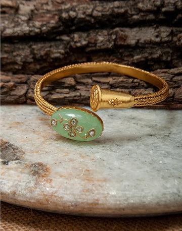 92.5 Sterling Silver Gold Plated Fusion Bangle with Chalcedony and Kundan work