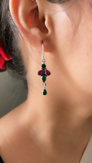 92.5 Silver Ruby Green Karvi Earrings