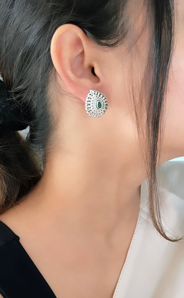 92.5 Silver Green Ambri Earrings