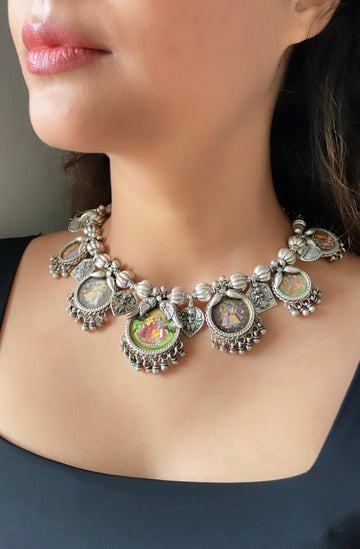 92.5 Silver Daivam Akarsaka Statement Necklace