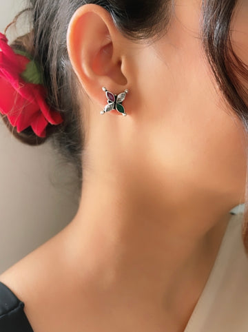 92.5 Silver Ruby Green Karvi Earrings