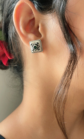 92.5 Silver Green Karvi Earrings