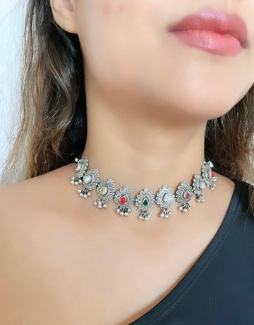 92.5 Silver Multi Color Stone Choker