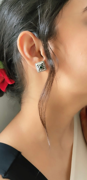 92.5 Silver Green Karvi Earrings