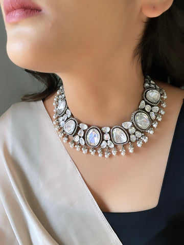 92.5 Silver Polki Aeshna Statement Necklace