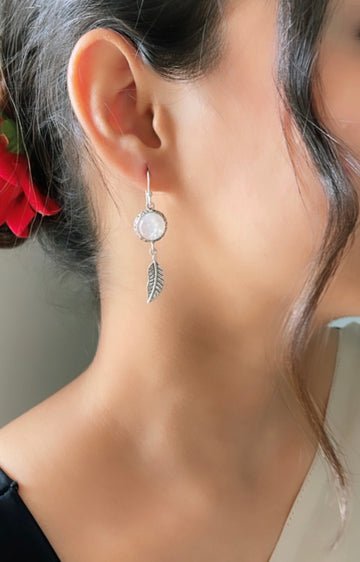 92.5 Silver Feather Moonstone Earrings