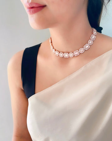 92.5 Silver Bertha Necklace with Earrings (Rose Gold Plated)