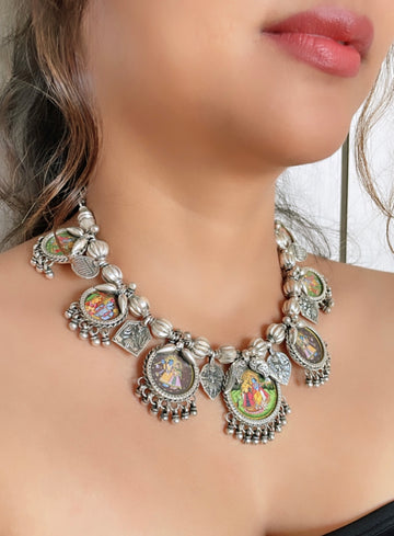 92.5 Silver Daivam Akarsaka Statement Necklace