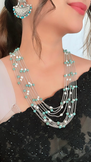 92.5 Silver Turquoise Pearl Chain Necklace