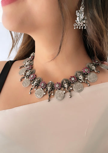 92.5 Silver Pushpa Laxmi Gajraj Necklace