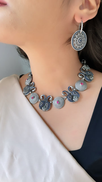 92.5 Silver Peacock Fusion Necklace