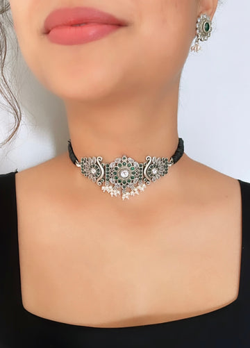 92.5 Silver Kavacham Choker with Earring