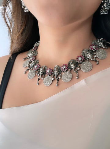 92.5 Silver Pushpa Laxmi Gajraj Necklace