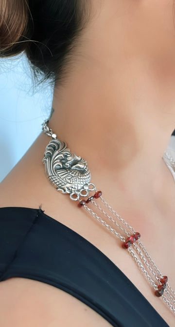 92.5 Silver Coral Stone studded Tarini Necklace