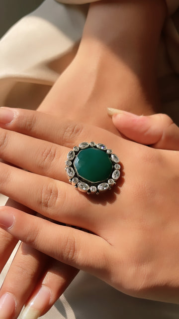 92.5 Silver Emerald Stone Ring