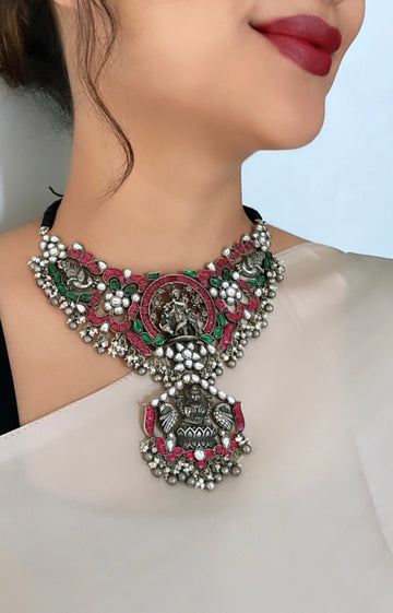 92.5 Silver Kanha Lakshmi Kundan Necklace