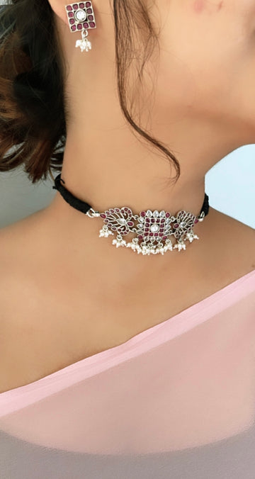 92.5 Silver Noori Choker with Earrings