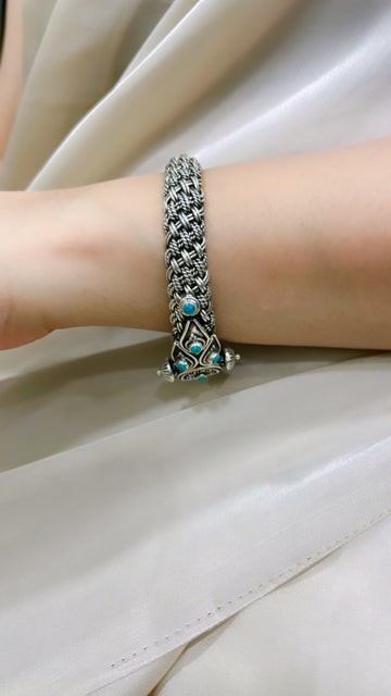 92.5 Silver Turquoise Studded Jalaka Bangle