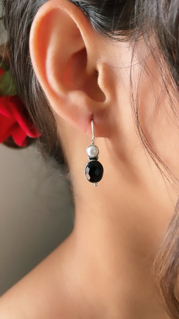 92.5 Silver Black & White Asmi Earrings