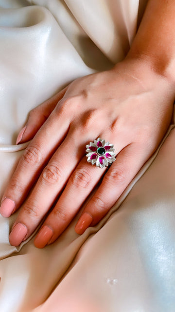 92.5 Silver Ruby Flora Ring