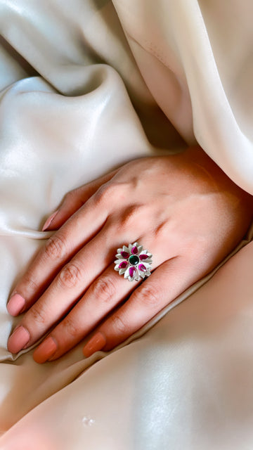 92.5 Silver Ruby Flora Ring