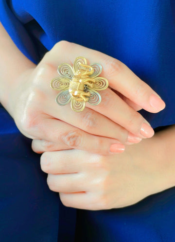 92.5 Silver Gajanan Flora Gold Plated Ring