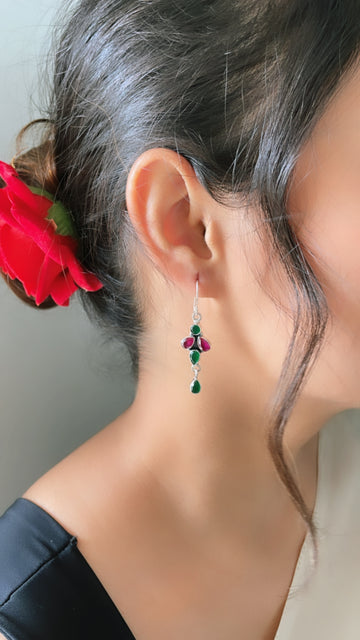 92.5 Silver Ruby Green Karvi Earrings