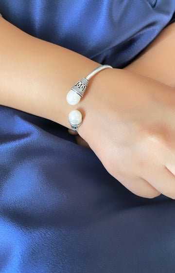 92.5 Silver Pearl Kada Bracelet