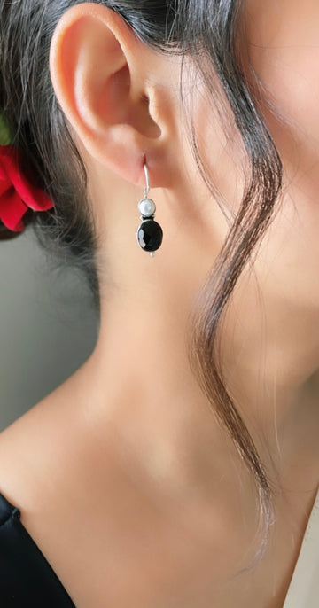 92.5 Silver Black & White Asmi Earrings