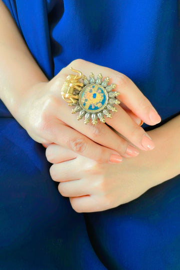 92.5 Silver Gajanan Gold Plated Ring