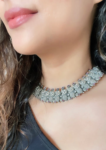 92.5 Silver Ruby Nakshatra Necklace