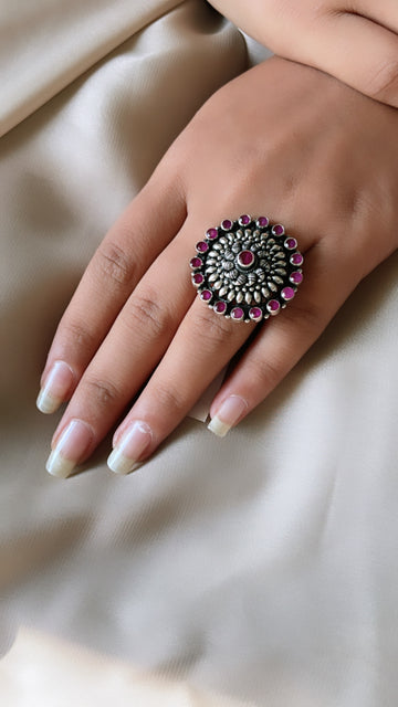 92.5 Silver Ruby Sunflower Ring