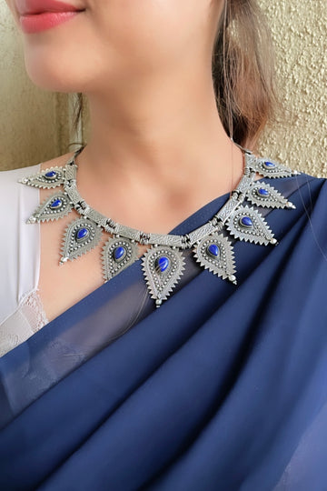 92.5 Silver Boho Neelam Necklace with Earrings