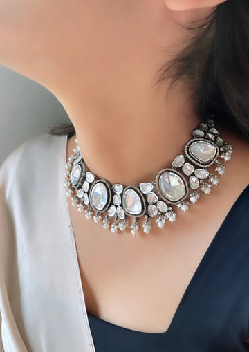 92.5 Silver Polki Aeshna Statement Necklace