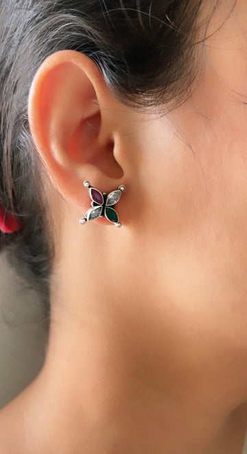 92.5 Silver Ruby Green Karvi Earrings