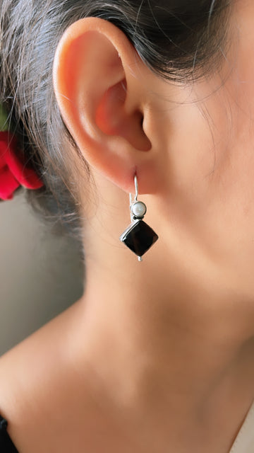 92.5 Silver Black Karvi Earrings