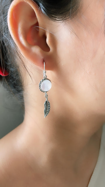 92.5 Silver Feather Moonstone Earrings