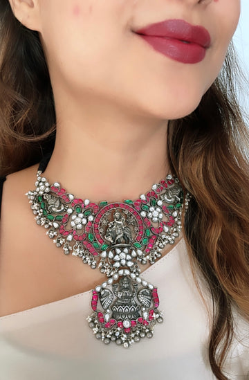 92.5 Silver Kanha Lakshmi Kundan Necklace