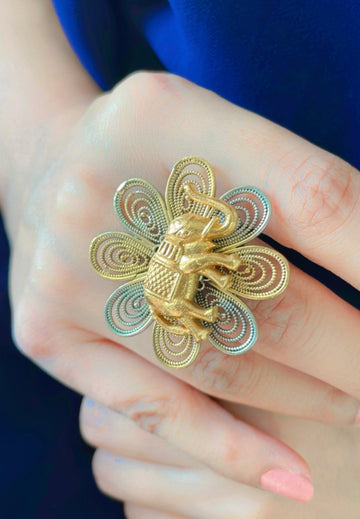 92.5 Silver Gajanan Flora Gold Plated Ring