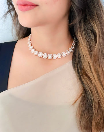 92.5 Silver Victoria Necklace with Earrings (Rose Gold Plated)