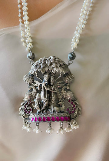 92.5 Silver Radha Krishna Statement Necklace