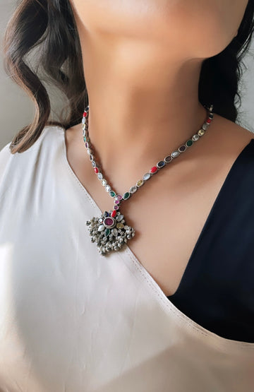 92.5 Silver Multicolor Aadhya Necklace