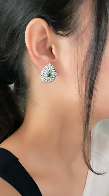 92.5 Silver Green Ambri Earrings