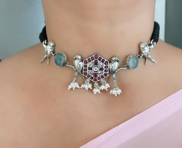 92.5 Silver Sukah Statememt Choker with Earrings