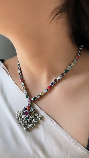 92.5 Silver Multicolor Aadhya Necklace