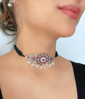 92.5 Silver Anaga Choker with Earrings