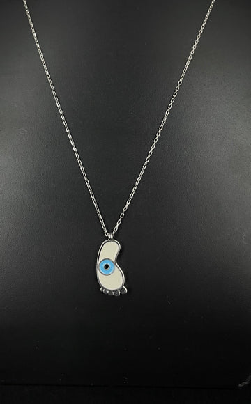 92.5 Silver Minimalistic Baby Feet with Evil Eye Pendant