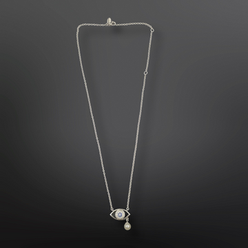 92.5 Silver Minimalistic Evil Eye with a pearl Pendant with Silver Chain